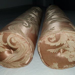 PAIR CUSTOM-MADE BOLSTER PILLOWS DONE IN VINTAGE FABRIC